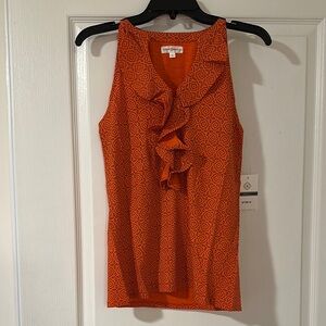 Orange and Purple Geometric Patterned Ruffle Tank Top